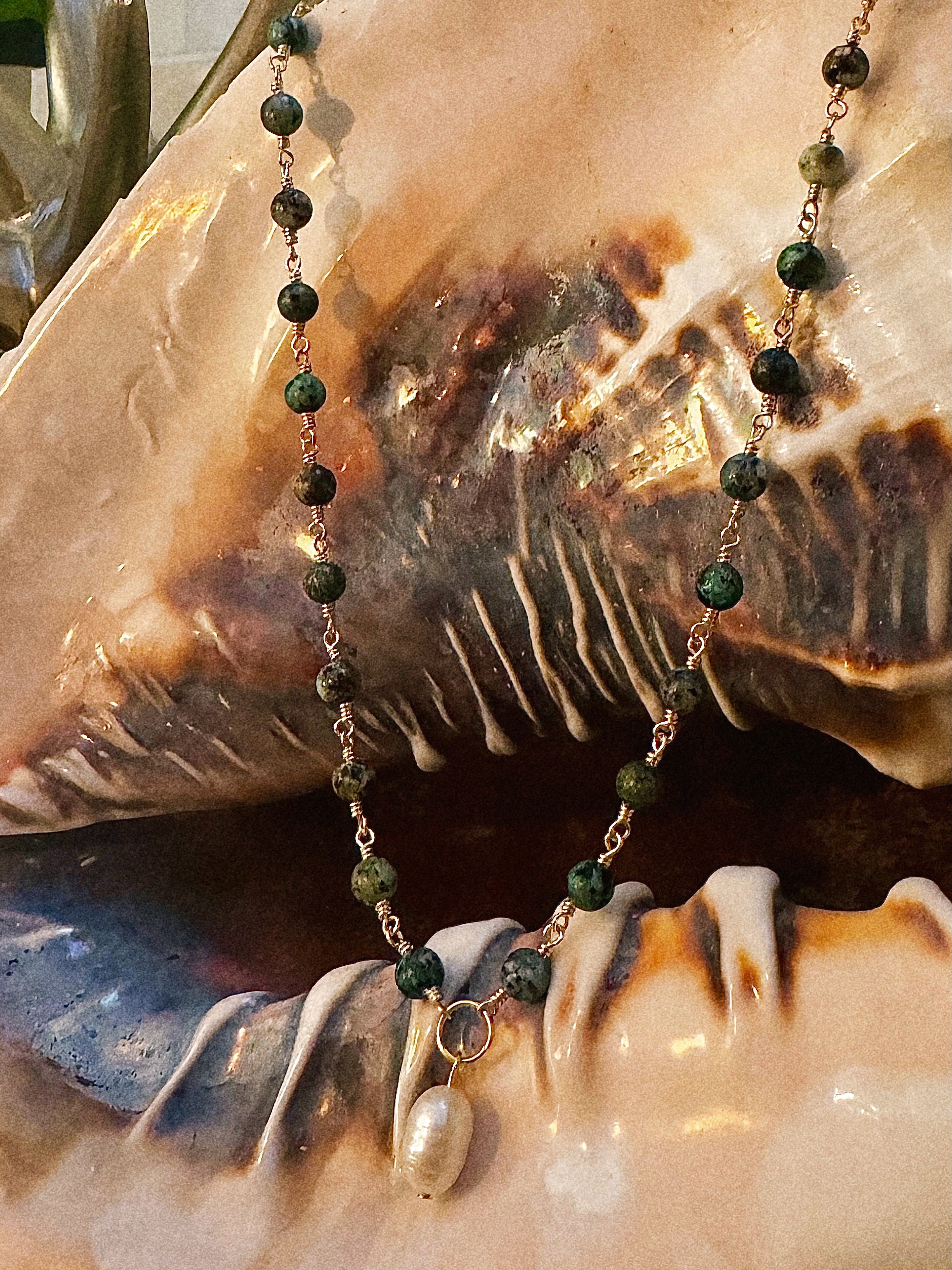 African Turquoise Jasper & Freshwater Pearl Necklace
